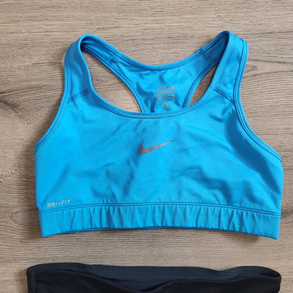 Nike Outfit Womens Dri-FIT Sports Bra Crop Leggings Set Blue Black Gym Medium - Picture 3 of 9
